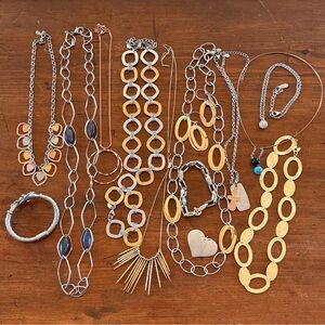 Contemporary Designer Jewelry Necklace Bracelet Earrings Lot; Gold & Silver Tone